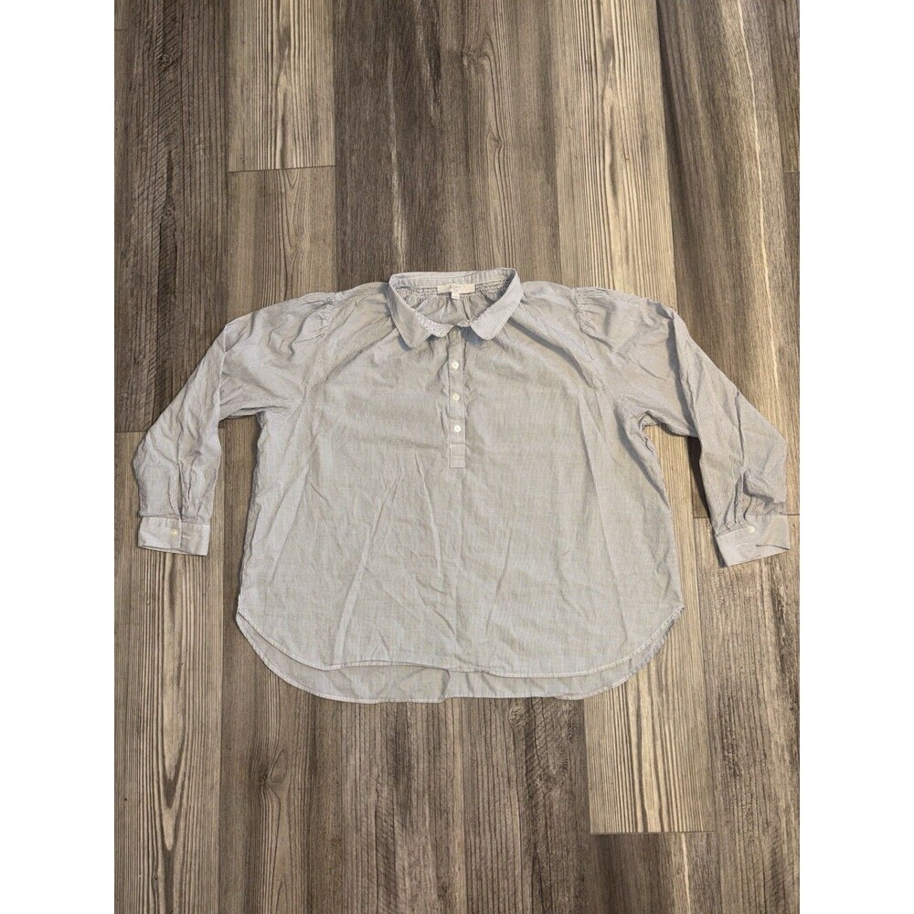 LOFT PLUS Striped Popover Blouse Button Front Collared Casual sz 20 Preppy